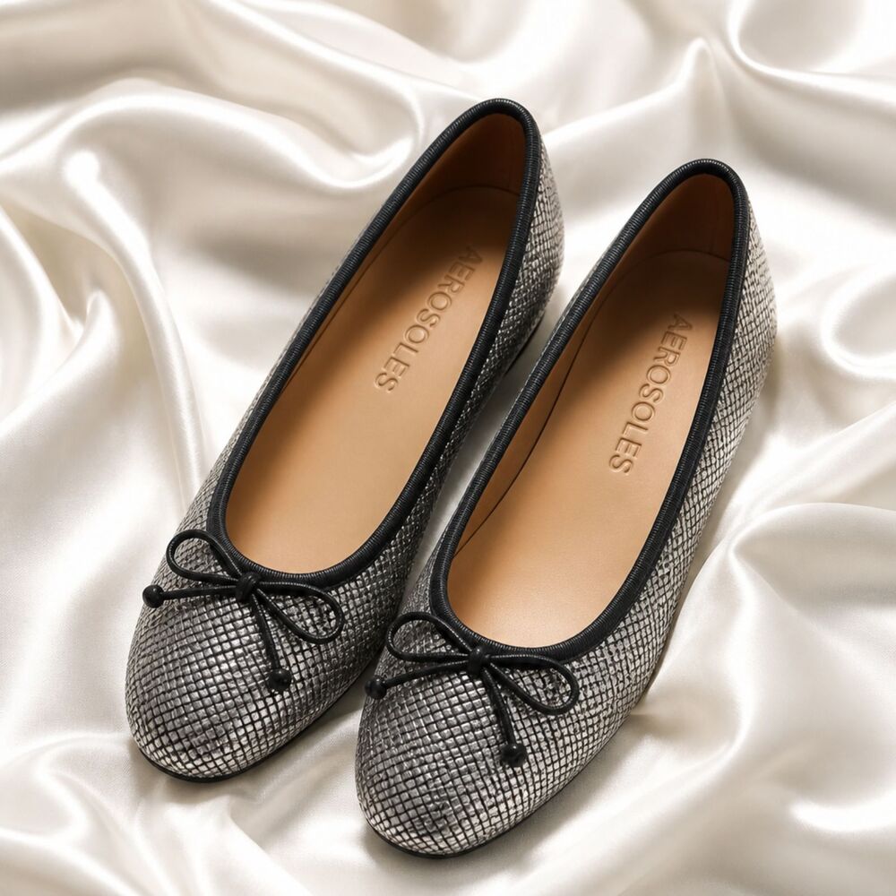 Aerosoles Homebet Ballet Flats Black Snake Print Vegan Leather Size 6M NIB